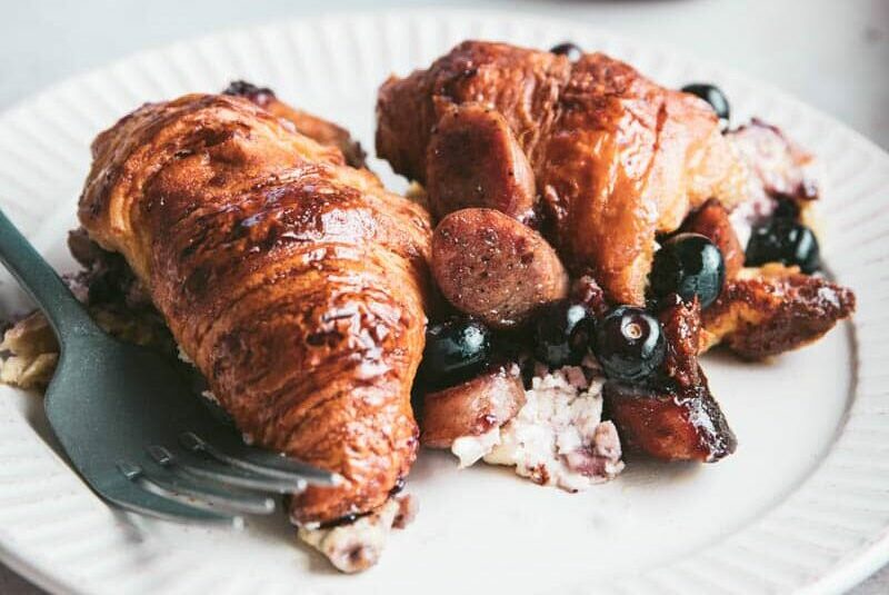 Sausage and Blueberry Croissant Breakfast Bake